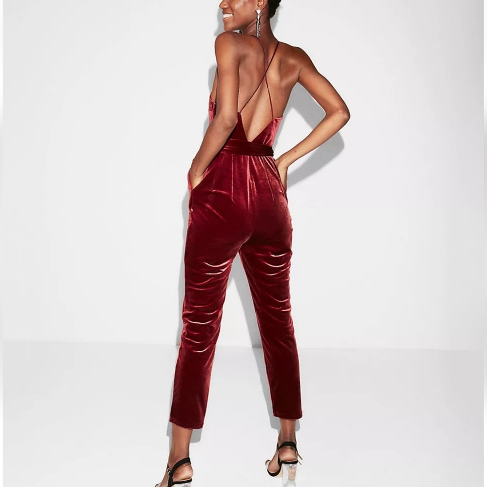 Express Velvet Burgundy Jumpsuit - Picture 2 of 11